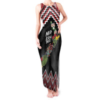 New Zealand Christmas Taniko Poutama Tank Maxi Dress Flora Map with Birds - Polynesian Pride