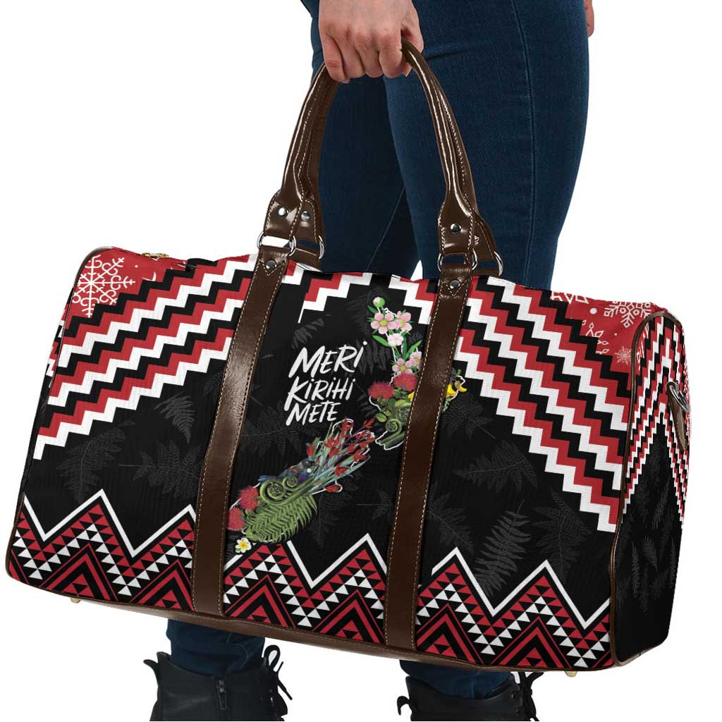 New Zealand Christmas Taniko Poutama Travel Bag Flora Map with Birds - Polynesian Pride