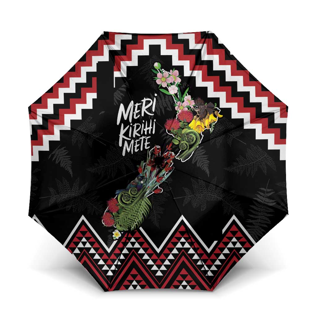 New Zealand Christmas Taniko Poutama Umbrella Flora Map with Birds LT7 One Size Folded 11.42 inch Opened Diameter 37.4 inch Red - Polynesian Pride