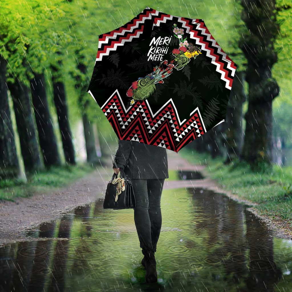 New Zealand Christmas Taniko Poutama Umbrella Flora Map with Birds LT7 - Polynesian Pride