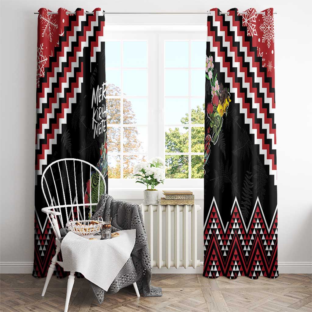 New Zealand Christmas Taniko Poutama Window Curtain Flora Map with Birds - Polynesian Pride