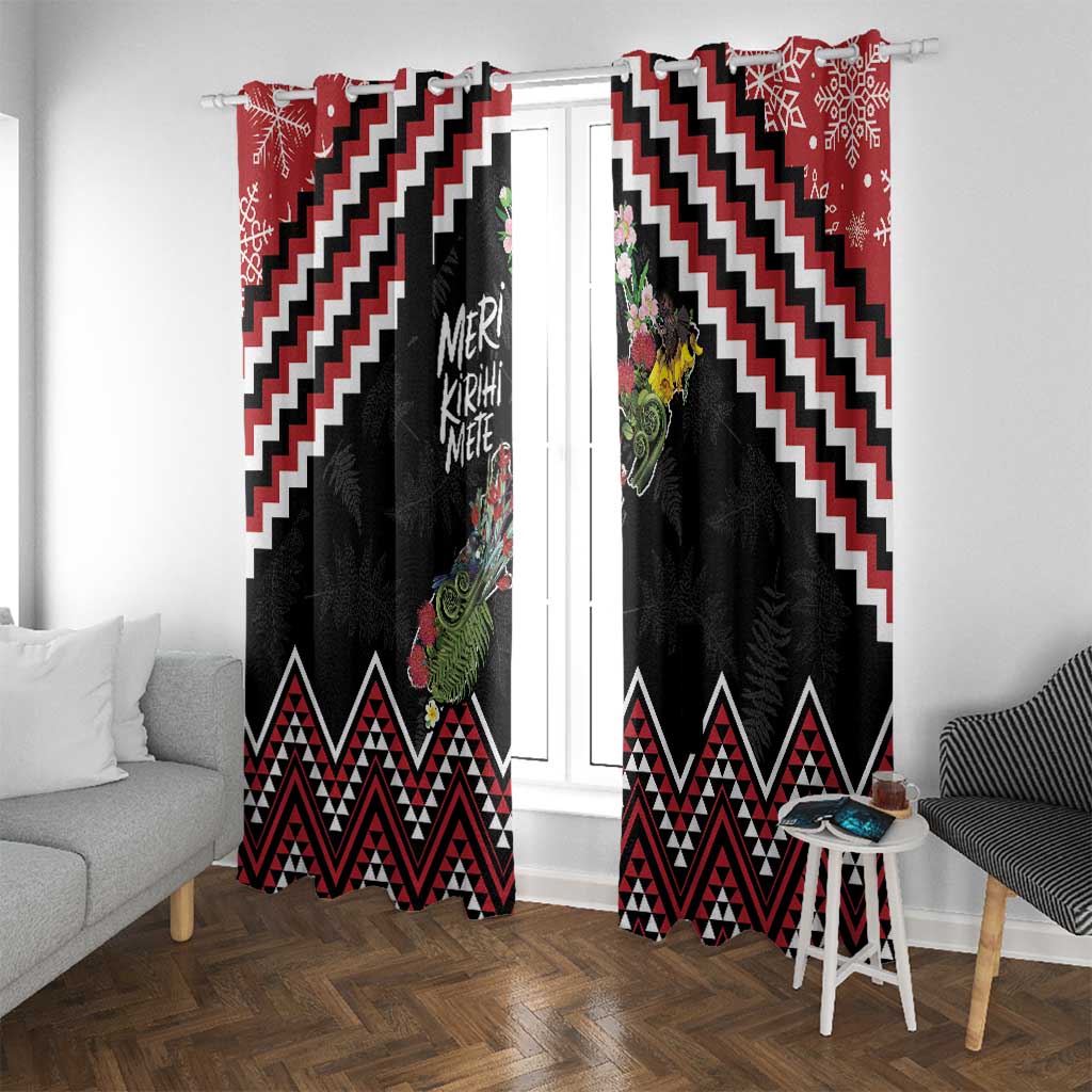 New Zealand Christmas Taniko Poutama Window Curtain Flora Map with Birds - Polynesian Pride