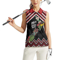 New Zealand Christmas Taniko Poutama Women Sleeveless Polo Shirt Flora Map with Birds LT7 - Polynesian Pride