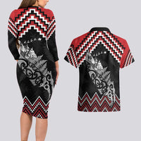 New Zealand Christmas Taniko Poutama Couples Matching Long Sleeve Bodycon Dress and Hawaiian Shirt Mountainscape Maori Fern LT7 - Polynesian Pride