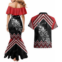 New Zealand Christmas Taniko Poutama Couples Matching Mermaid Dress and Hawaiian Shirt Mountainscape Maori Fern LT7 - Polynesian Pride
