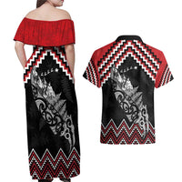 New Zealand Christmas Taniko Poutama Couples Matching Off Shoulder Maxi Dress and Hawaiian Shirt Mountainscape Maori Fern LT7 - Polynesian Pride