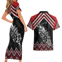 New Zealand Christmas Taniko Poutama Couples Matching Short Sleeve Bodycon Dress and Hawaiian Shirt Mountainscape Maori Fern LT7 - Polynesian Pride
