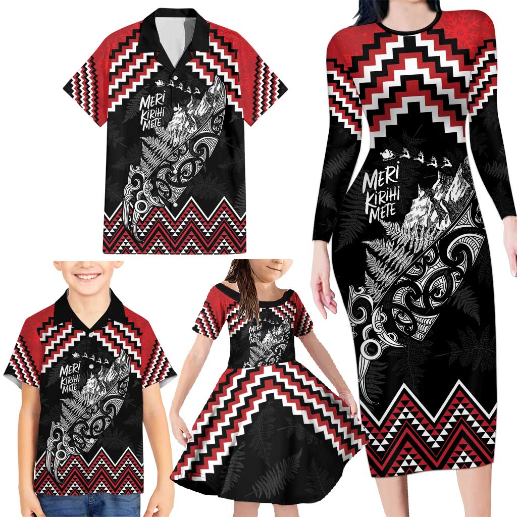 New Zealand Christmas Taniko Poutama Family Matching Long Sleeve Bodycon Dress and Hawaiian Shirt Mountainscape Maori Fern LT7 - Polynesian Pride