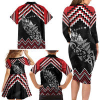 New Zealand Christmas Taniko Poutama Family Matching Long Sleeve Bodycon Dress and Hawaiian Shirt Mountainscape Maori Fern LT7 - Polynesian Pride