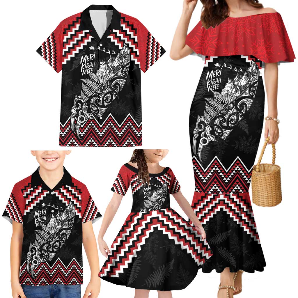 New Zealand Christmas Taniko Poutama Family Matching Mermaid Dress and Hawaiian Shirt Mountainscape Maori Fern LT7 - Polynesian Pride