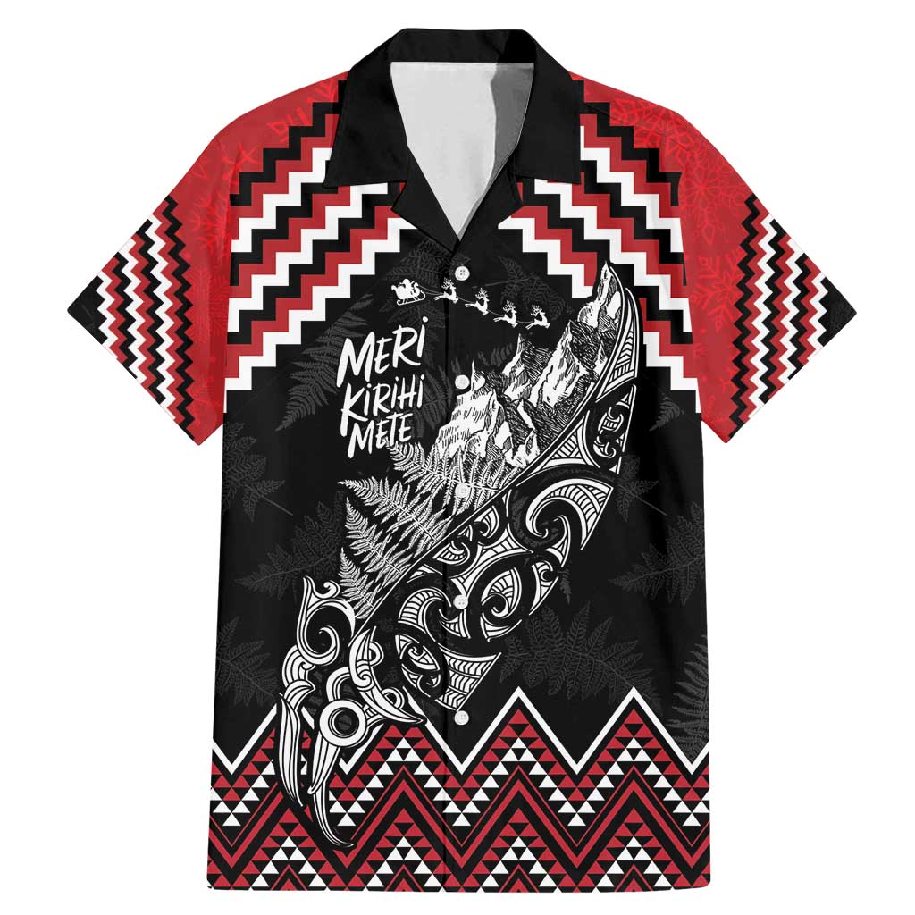 New Zealand Christmas Taniko Poutama Family Matching Mermaid Dress and Hawaiian Shirt Mountainscape Maori Fern LT7 Dad's Shirt - Short Sleeve Black - Polynesian Pride