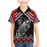 New Zealand Christmas Taniko Poutama Family Matching Mermaid Dress and Hawaiian Shirt Mountainscape Maori Fern LT7 Son's Shirt Black - Polynesian Pride