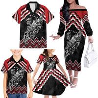 New Zealand Christmas Taniko Poutama Family Matching Off The Shoulder Long Sleeve Dress and Hawaiian Shirt Mountainscape Maori Fern LT7 - Polynesian Pride