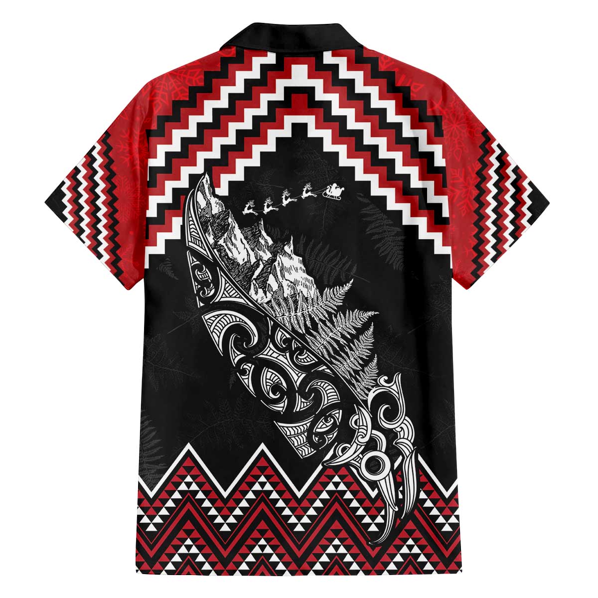 New Zealand Christmas Taniko Poutama Family Matching Off The Shoulder Long Sleeve Dress and Hawaiian Shirt Mountainscape Maori Fern LT7 - Polynesian Pride