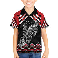 New Zealand Christmas Taniko Poutama Family Matching Off The Shoulder Long Sleeve Dress and Hawaiian Shirt Mountainscape Maori Fern LT7 Son's Shirt Black - Polynesian Pride
