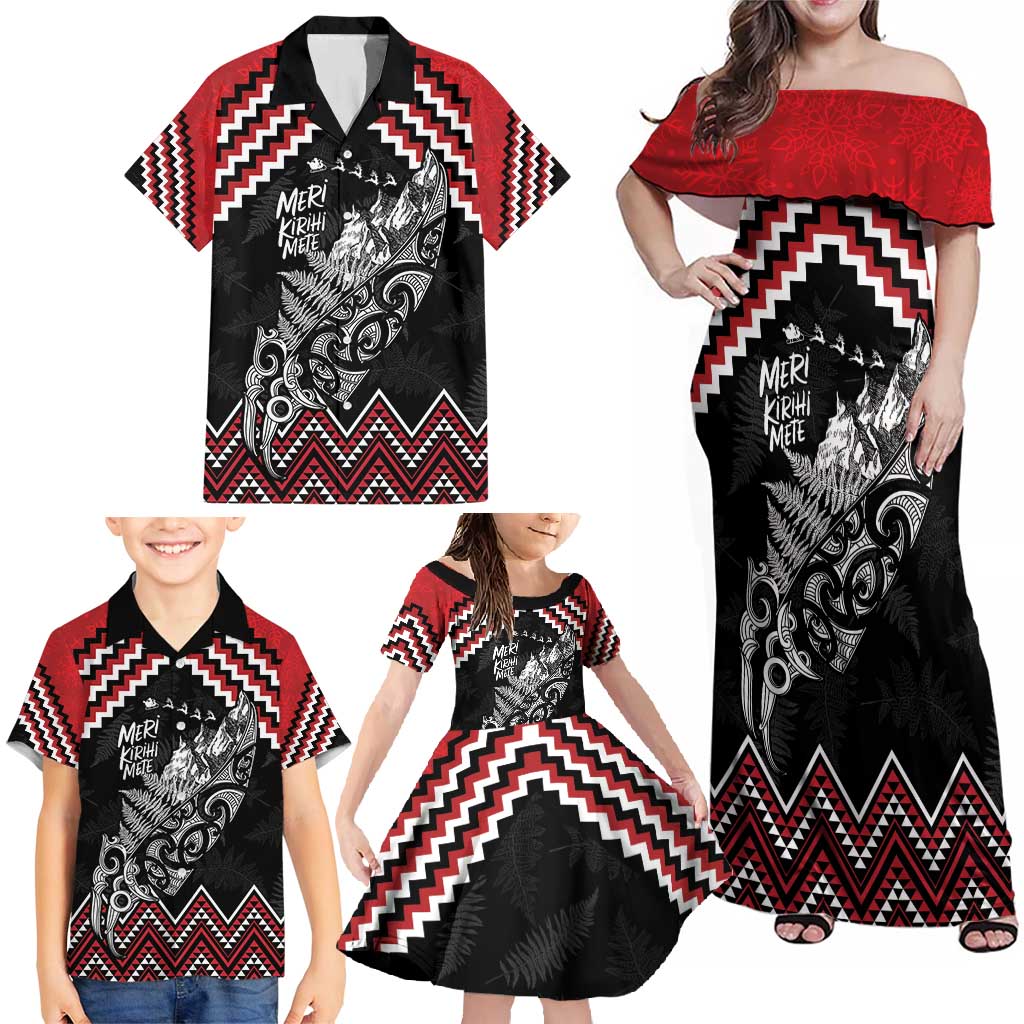 New Zealand Christmas Taniko Poutama Family Matching Off Shoulder Maxi Dress and Hawaiian Shirt Mountainscape Maori Fern LT7 - Polynesian Pride