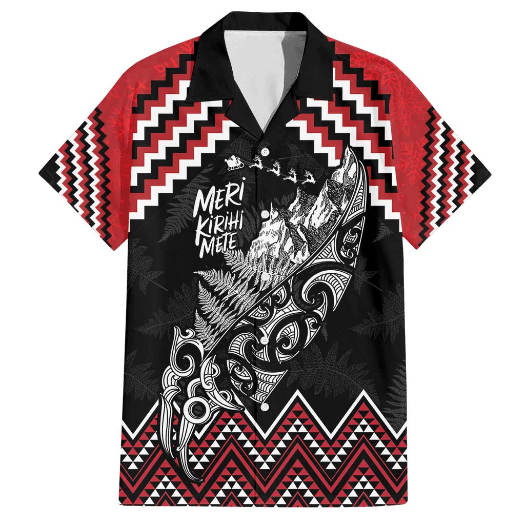 New Zealand Christmas Taniko Poutama Family Matching Off Shoulder Maxi Dress and Hawaiian Shirt Mountainscape Maori Fern LT7 Dad's Shirt - Short Sleeve Black - Polynesian Pride