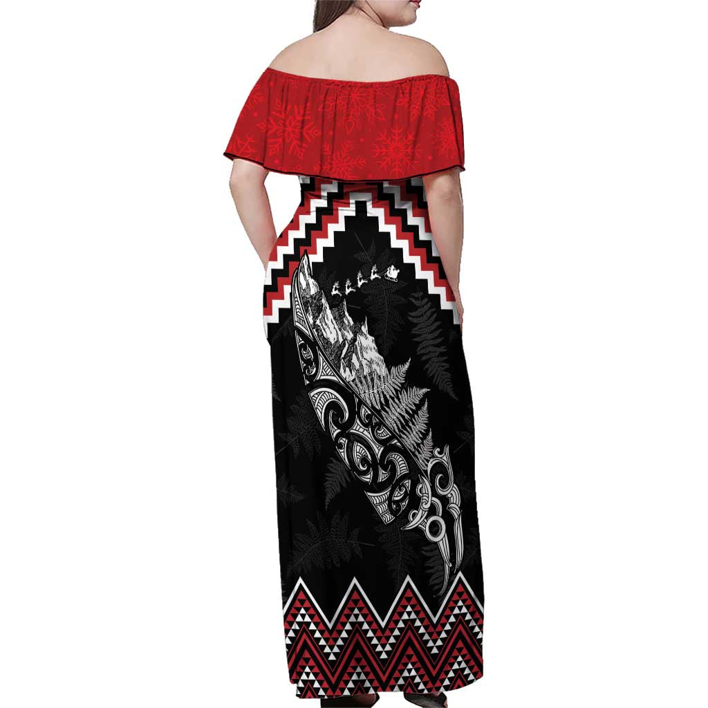 New Zealand Christmas Taniko Poutama Family Matching Off Shoulder Maxi Dress and Hawaiian Shirt Mountainscape Maori Fern LT7 - Polynesian Pride
