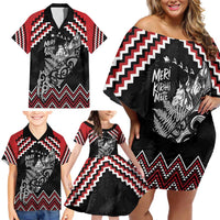 New Zealand Christmas Taniko Poutama Family Matching Off Shoulder Short Dress and Hawaiian Shirt Mountainscape Maori Fern LT7 - Polynesian Pride