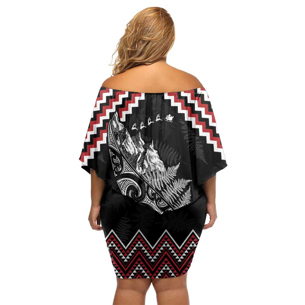 New Zealand Christmas Taniko Poutama Family Matching Off Shoulder Short Dress and Hawaiian Shirt Mountainscape Maori Fern LT7 - Polynesian Pride