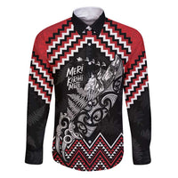 New Zealand Christmas Taniko Poutama Family Matching Puletasi and Hawaiian Shirt Mountainscape Maori Fern LT7 Dad's Shirt - Long Sleeve Black - Polynesian Pride