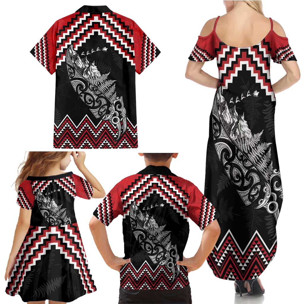 New Zealand Christmas Taniko Poutama Family Matching Summer Maxi Dress and Hawaiian Shirt Mountainscape Maori Fern LT7 - Polynesian Pride
