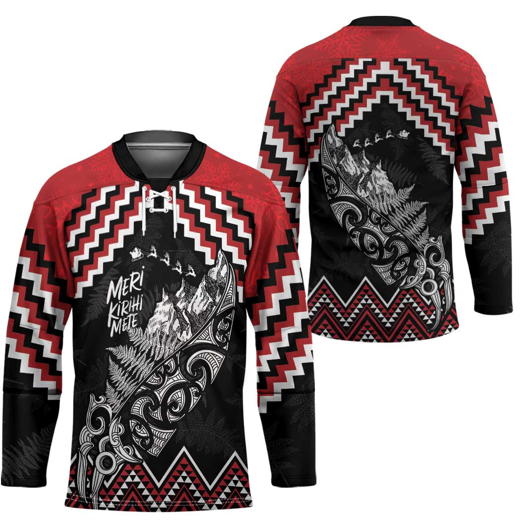 New Zealand Christmas Taniko Poutama Hockey Jersey Mountainscape Maori Fern - Polynesian Pride
