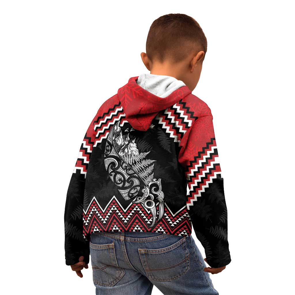 New Zealand Christmas Taniko Poutama Kid Hoodie Mountainscape Maori Fern - Polynesian Pride
