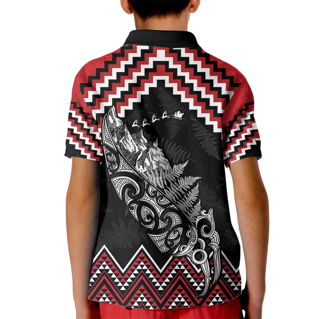 New Zealand Christmas Taniko Poutama Kid Polo Shirt Mountainscape Maori Fern LT7 - Polynesian Pride
