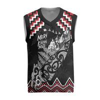 New Zealand Christmas Taniko Poutama Christmas Knitted V-Neck Vest Mountainscape Maori Fern LT7 Black - Polynesian Pride