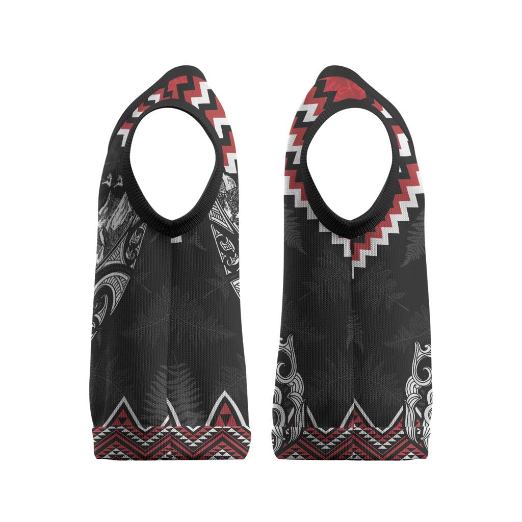 New Zealand Christmas Taniko Poutama Christmas Knitted V-Neck Vest Mountainscape Maori Fern LT7 - Polynesian Pride