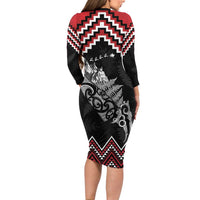 New Zealand Christmas Taniko Poutama Long Sleeve Bodycon Dress Mountainscape Maori Fern LT7 - Polynesian Pride