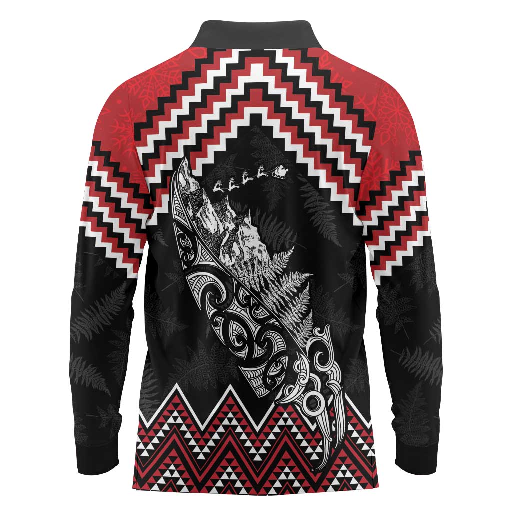 New Zealand Christmas Taniko Poutama Long Sleeve Polo Shirt Mountainscape Maori Fern LT7 - Polynesian Pride