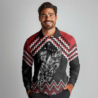 New Zealand Christmas Taniko Poutama Long Sleeve Polo Shirt Mountainscape Maori Fern LT7 - Polynesian Pride
