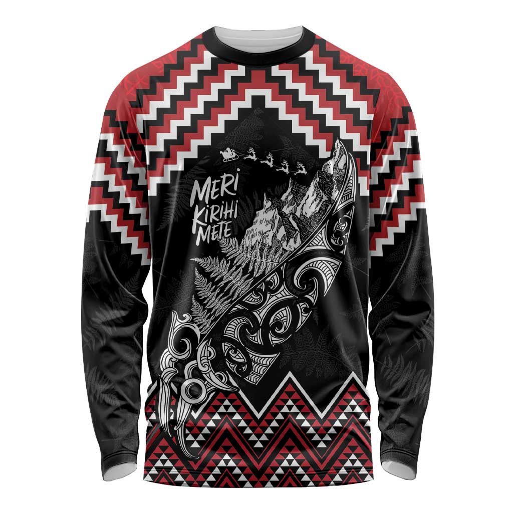 New Zealand Christmas Taniko Poutama Long Sleeve Shirt Mountainscape Maori Fern - Polynesian Pride