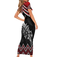 New Zealand Christmas Taniko Poutama Short Sleeve Bodycon Dress Mountainscape Maori Fern LT7 - Polynesian Pride