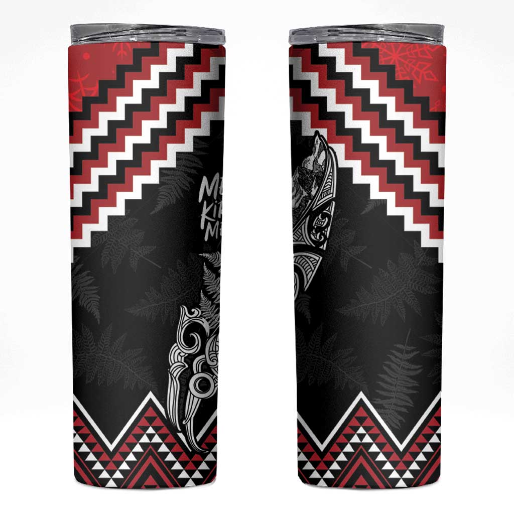 New Zealand Christmas Taniko Poutama Skinny Tumbler Mountainscape Maori Fern LT7 Black - Polynesian Pride