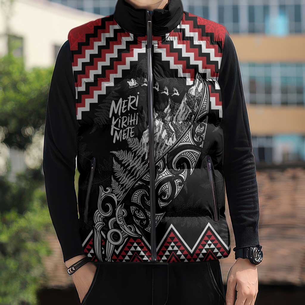New Zealand Christmas Taniko Poutama Sleeveless Puffer Jacket Mountainscape Maori Fern - Polynesian Pride