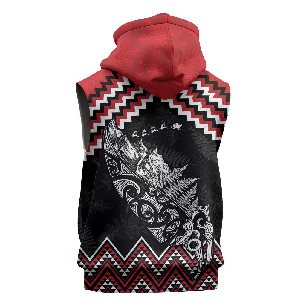 New Zealand Christmas Taniko Poutama Sleeveless Zip Hoodie Mountainscape Maori Fern LT7 - Polynesian Pride