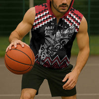 New Zealand Christmas Taniko Poutama Sleeveless Zip Hoodie Mountainscape Maori Fern LT7 - Polynesian Pride