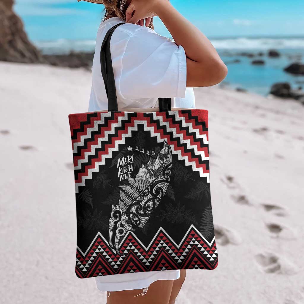 New Zealand Christmas Taniko Poutama Tote Bag Mountainscape Maori Fern - Polynesian Pride