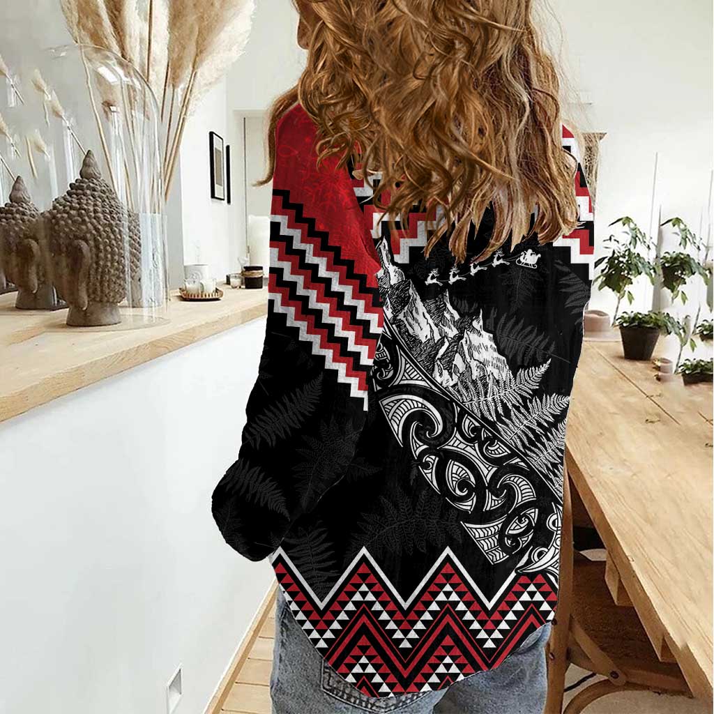 New Zealand Christmas Taniko Poutama Women Casual Shirt Mountainscape Maori Fern LT7 - Polynesian Pride