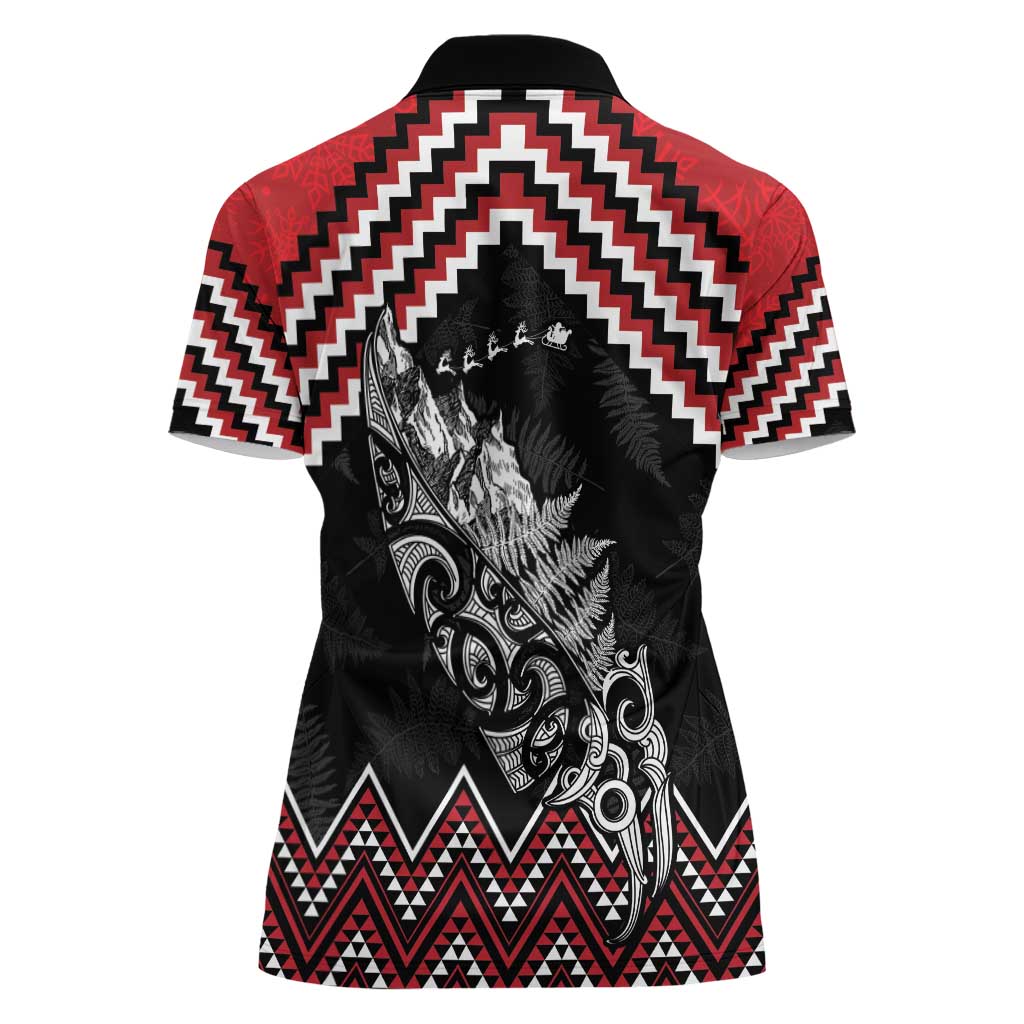 New Zealand Christmas Taniko Poutama Women Polo Shirt Mountainscape Maori Fern LT7 - Polynesian Pride