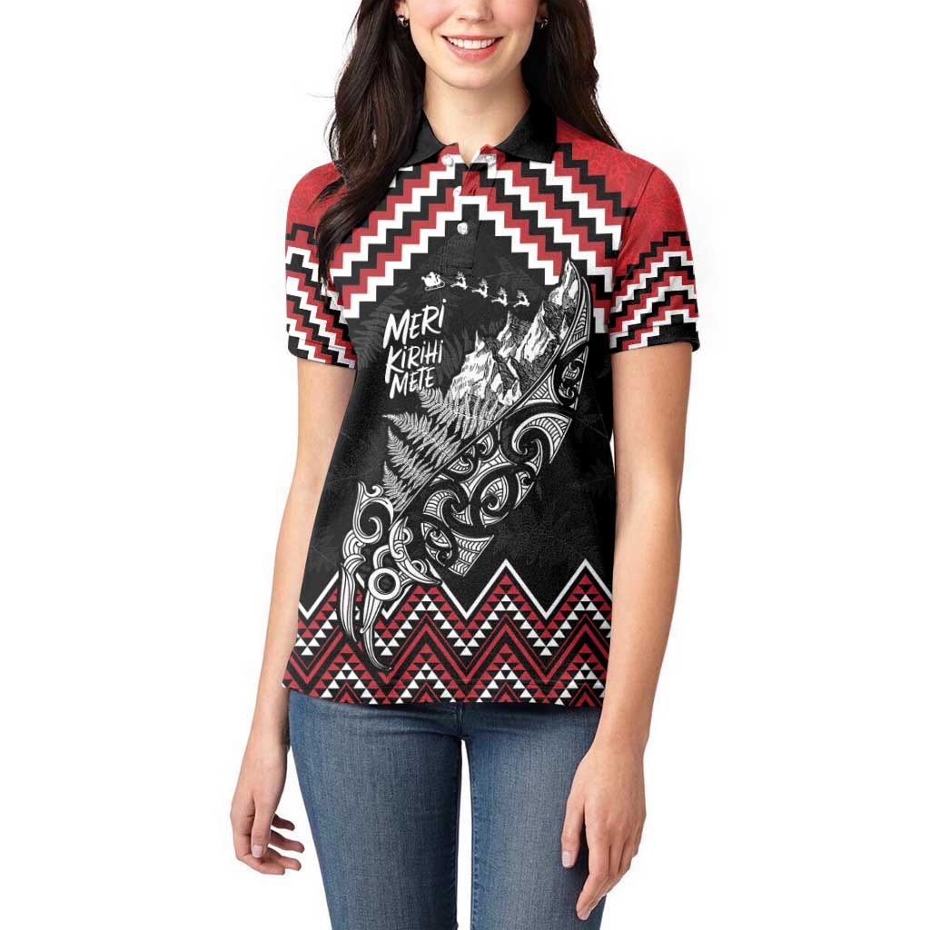 New Zealand Christmas Taniko Poutama Women Polo Shirt Mountainscape Maori Fern LT7 - Polynesian Pride