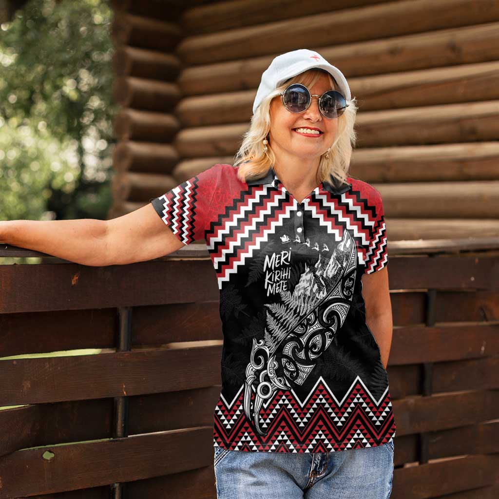 New Zealand Christmas Taniko Poutama Women Polo Shirt Mountainscape Maori Fern LT7 - Polynesian Pride