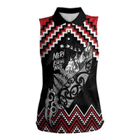 New Zealand Christmas Taniko Poutama Women Sleeveless Polo Shirt Mountainscape Maori Fern LT7 Female Black - Polynesian Pride