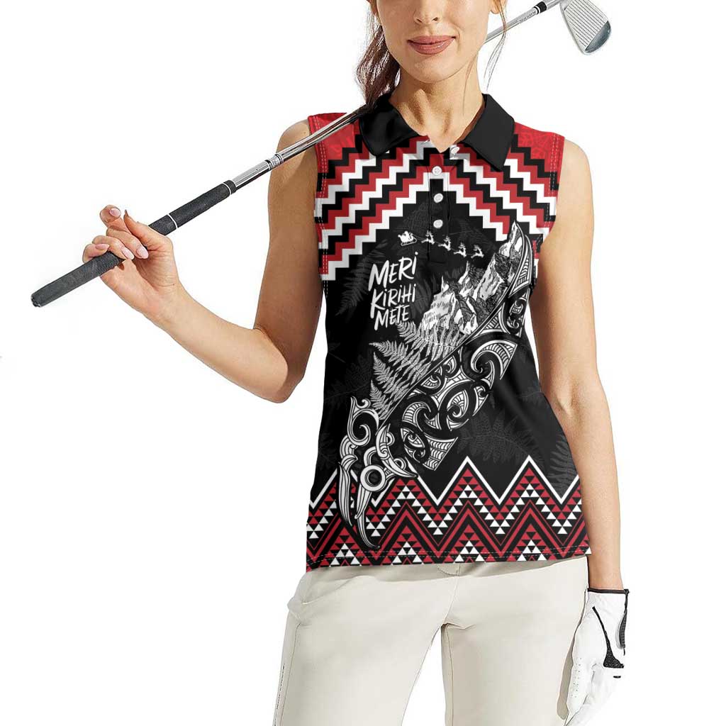 New Zealand Christmas Taniko Poutama Women Sleeveless Polo Shirt Mountainscape Maori Fern LT7 - Polynesian Pride