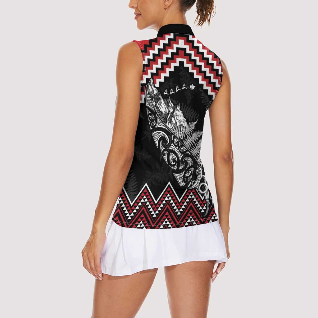New Zealand Christmas Taniko Poutama Women Sleeveless Polo Shirt Mountainscape Maori Fern LT7 - Polynesian Pride