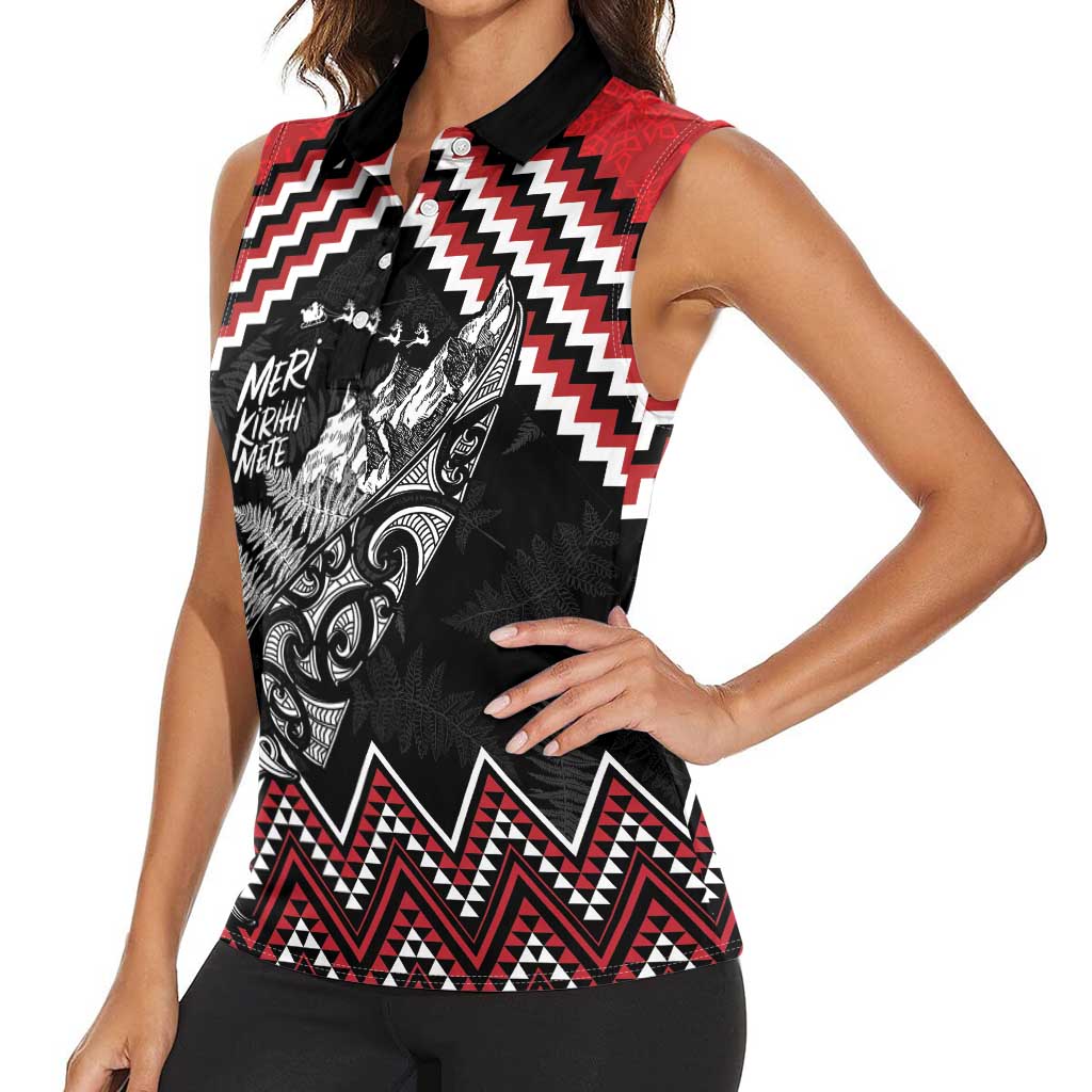 New Zealand Christmas Taniko Poutama Women Sleeveless Polo Shirt Mountainscape Maori Fern LT7 - Polynesian Pride