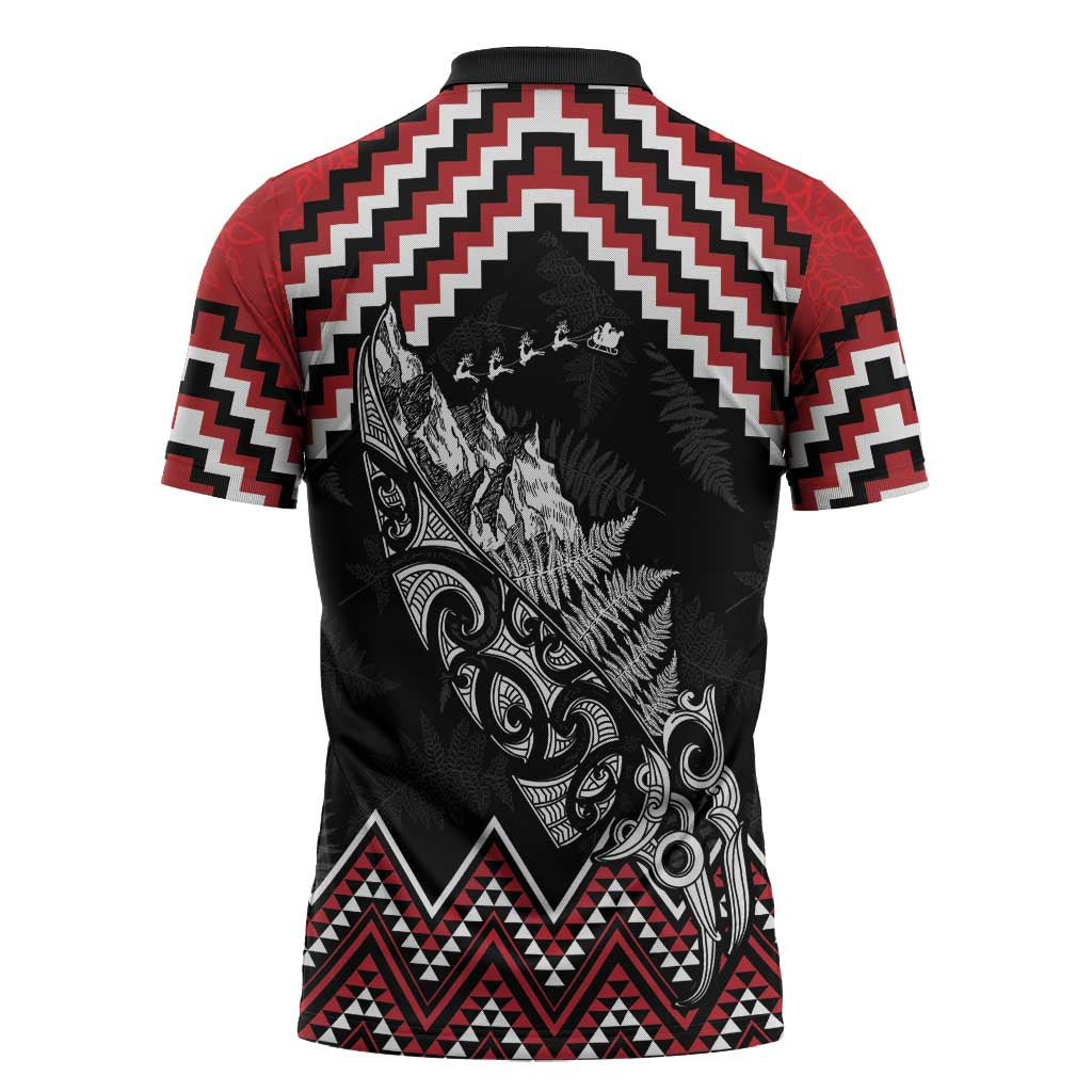 New Zealand Christmas Taniko Poutama Zipper Polo Shirt Mountainscape Maori Fern LT7 - Polynesian Pride